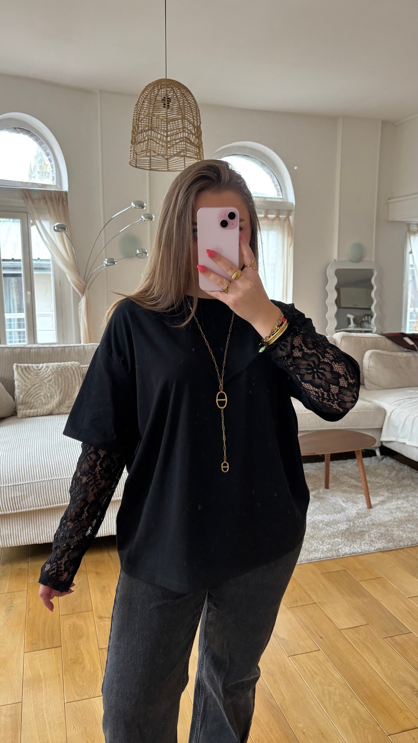 Tee-shirt dentelle - Noir