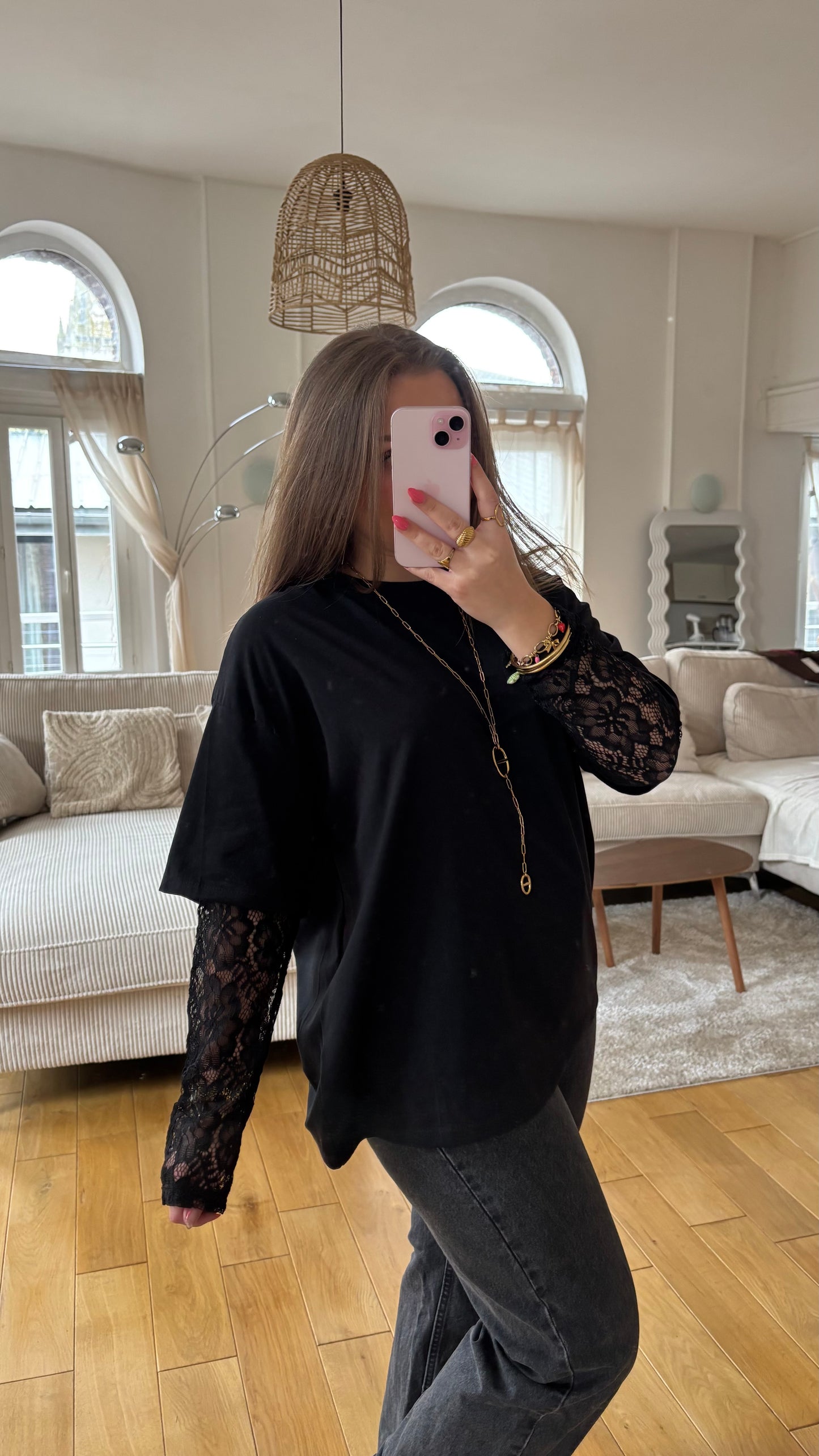 Tee-shirt dentelle - Noir