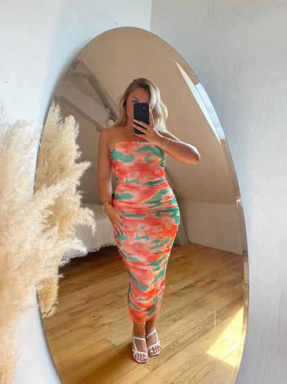 Robe moulante - Orange et vert