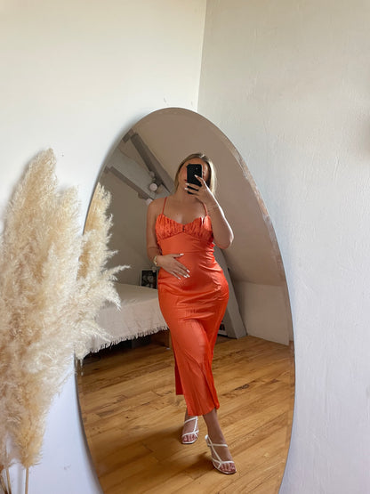 Robe effet satin orange